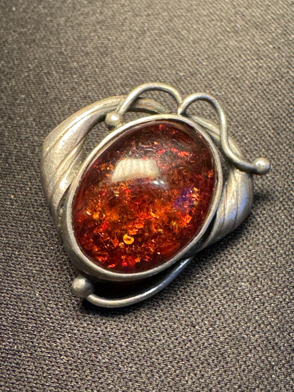 Vintage 925 Sterling Amber Brooch Tested as 925